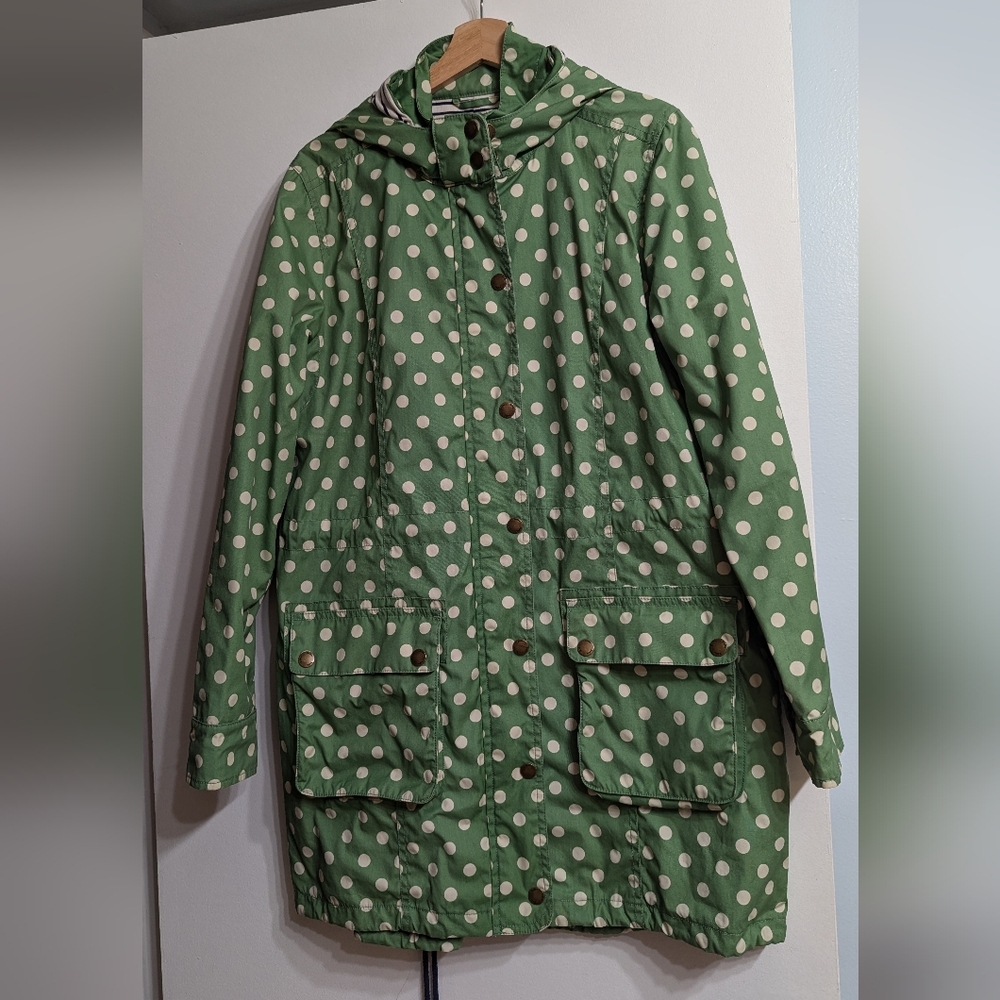 Boden Polka Dot Waxed Cotton Raincoat Size 14